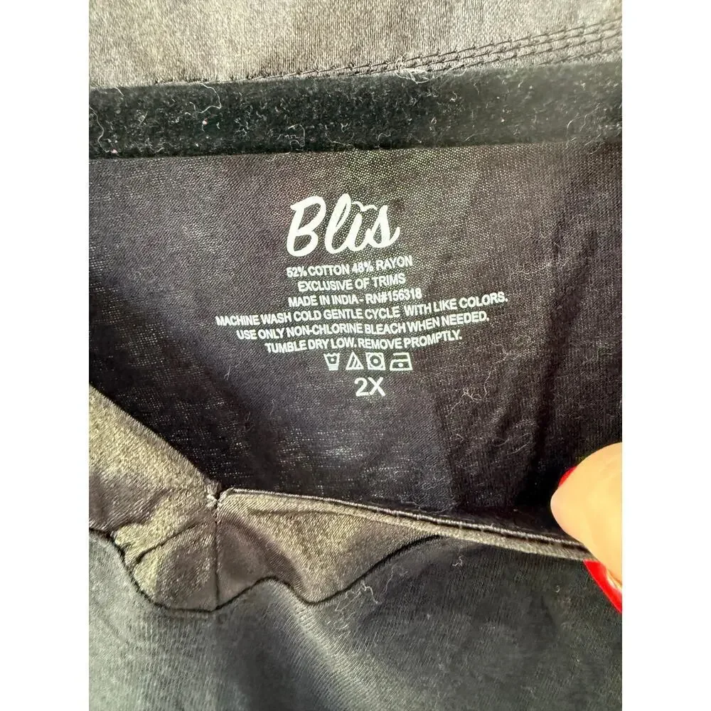 Blis Women's Black Satin Trim Super Soft Long Sleeve Pajama Set Size 2X